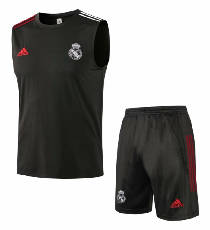 2021/22 Real Madrid Black Training Vest Kits Soccer Shirt with Shorts